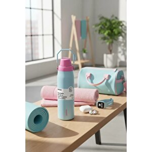 Lisanslı Saplı Paslanmaz Çelik Şişe 840 Ml – Çift Katmanlı Açık Mavi