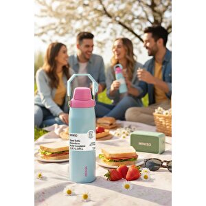 Lisanslı Saplı Paslanmaz Çelik Şişe 840 Ml – Çift Katmanlı Açık Mavi