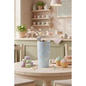 Sanrio Lisanslı Cinnamoroll Pipetli Çelik Matara – Paslanmaz Çelik Su Şişesi 580 Ml