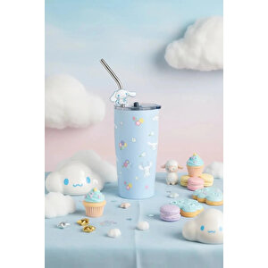 Sanrio Lisanslı Cinnamoroll Pipetli Çelik Matara – Paslanmaz Çelik Su Şişesi 580 Ml