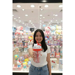 Sanrio Lisanslı Hello Kitty Kapaklı Plastik Su Kabı 320 Ml