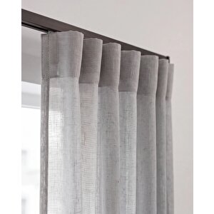 Gri Keten S Pile Tül Perde - Kornişe Hazır - Kişiselleştirilebilir Özel Ölçü 100x260 cm