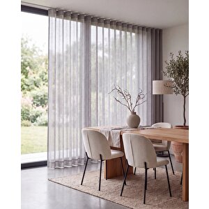 Gri Keten S Pile Tül Perde - Kornişe Hazır - Kişiselleştirilebilir Özel Ölçü 100x260 cm