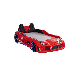 Arabalı Yatak, Raceing Car V8 Full Ledli Koltuklu Arabalı Yatak - Kırmızı 100x190 Cm
