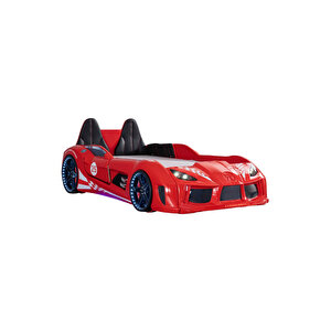 Arabalı Yatak, Raceing Car V8 Full Ledli Koltuklu Arabalı Yatak - Kırmızı 100x190 Cm