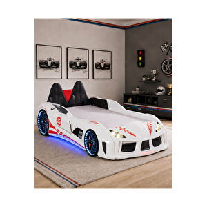 Arabalı Yatak, Raceing Car V8 Full Ledli Koltuklu Arabalı Yatak - Beyaz 100x190 Cm