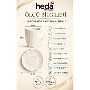 Karizma Altın Yaldız 12 Parça 6 Kişilik Porselen Kahve Fincan Takımı