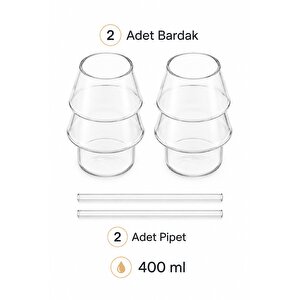 2'li Set Isıya Dayanıklı Borosilikat Çam Ağacı Desenli Pipetli Kahve Ve Sunum Bardağı 400 Ml - Şık K