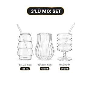 3'lü Mix Set Viral Isıya Dayanıklı Borosilikat Pipetli Kahve Sunum Ve Hediye Bardağı