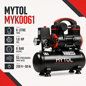 Myk0061 6 Litre 1 Hp Yağsız Taşınabilir Hava Kompresörü 8 Bar