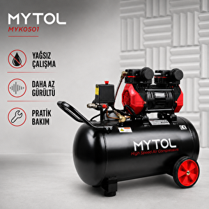 Myk0501 50 Lt Yağsız Kompresör 1,5 Hp 8 Bar Hortum Ve Tabanca Hediyeli