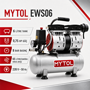 Ews06 6 Litre 0,75 Hp Yağsız Sessiz Hava Kompresörü 8 Bar
