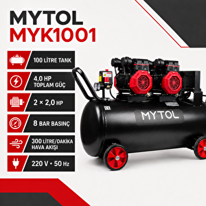 Myk1001 100 Litre 4 Hp Yağsız Yüksek Hızlı Hava Kompresörü 8 Bar