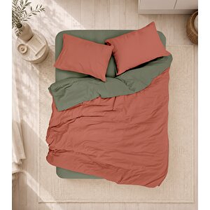 Plain Çift Kişilik Nevresim Takımı Kiremit-haki