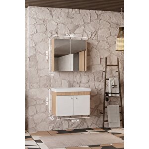 Milano 80 Cm, Lavabolu Banyo Dolabı Seti, Lavabo Dahil, Ayna Dahil, Sonomo Meşe, Mdf