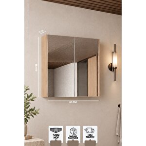 Milano 80 Cm, Banyo Dolabı, Üst Modül, Aynalı Dolap, Atlantis Meşe