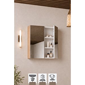 Milano 60 Cm, Banyo Dolabı, Üst Modül, Aynalı Dolap, Atlantis Meşe