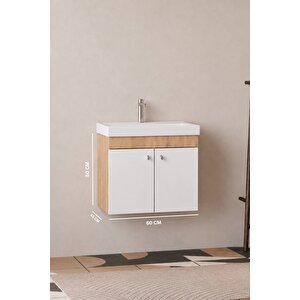 Milano 60  Cm, Lavabolu Alt Banyo Dolabı, Kapaklı Banyo Dolabı, Seramik Lavabo Dahil, Mdf