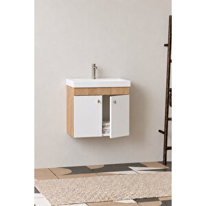 Milano 60  Cm, Lavabolu Alt Banyo Dolabı, Kapaklı Banyo Dolabı, Seramik Lavabo Dahil, Mdf