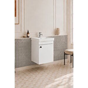 Mimoza 50 Cm, Mdf, Lavabolu Alt Banyo Dolabı, Kapaklı Banyo Dolabı, Seramik Lavabo Dahil, Mdf
