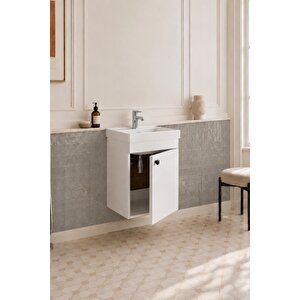 Mimoza 50 Cm, Mdf, Lavabolu Alt Banyo Dolabı, Kapaklı Banyo Dolabı, Seramik Lavabo Dahil, Mdf