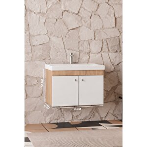 Milano 80 Cm, Lavabolu Alt Banyo Dolabı, Kapaklı Banyo Dolabı, Seramik Lavabo Dahil, Mdf