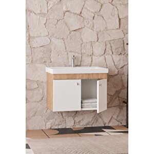 Milano 80 Cm, Lavabolu Alt Banyo Dolabı, Kapaklı Banyo Dolabı, Seramik Lavabo Dahil, Mdf