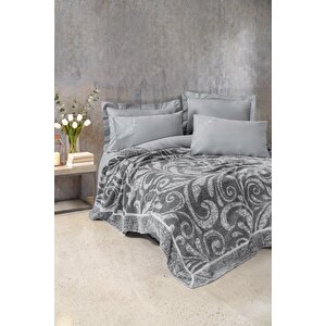 Fleece Çift Kişilik Yatak Örtülü Nevresim Takımı Volute Gri