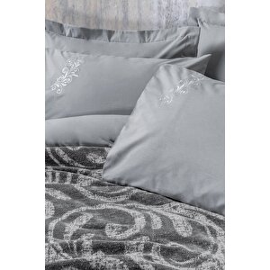 Fleece Çift Kişilik Yatak Örtülü Nevresim Takımı Volute Gri