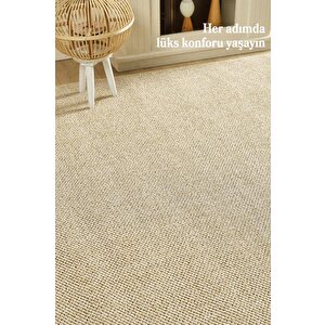 Yumuşak Bukleli Krem Bej Halı Oturma Odası Salon Mutfak Koridor Antre Çocuk Odası Halısı 160x500 cm