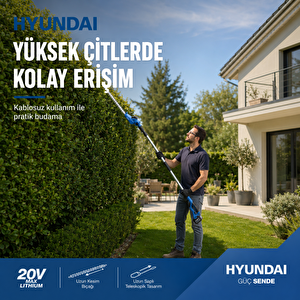 Hy20cpht 20v Max Akülü Uzun Saplı Çit Budama Makinesi 16 Mm Kesim Akü Ve Şarj Cihazı Hariç