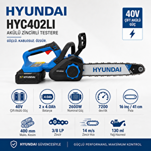 Hyc402li 40v Akülü Zincirli Testere 2x4.0ah Bataryalı 16 İnç 2600w