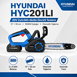 Hyc201li 20v Akülü Zincirli Testere 2x4.0ah Bataryalı 12 İnç