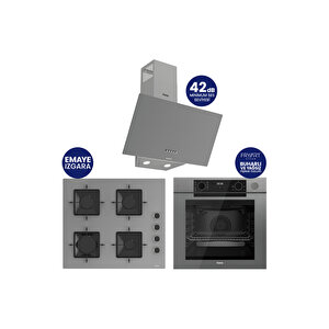 Steamart-fryart-silentart Serisi Gri Set ( Qep64cpr+ss208+d088-sa ) Emaye Izgara