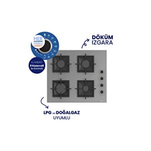 Flowart Turbolu Gri Cam Ankastre Set ( Kaymaz Döküm Izgara ) Qbl62cpr+sc208-fa+d079