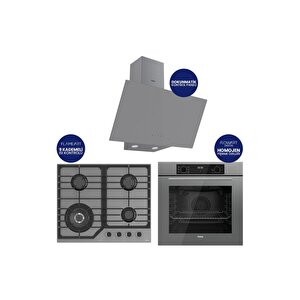 Flowart Digital Asimetrik Gri Cam Ankastre Set Qbl63cpr+nt028-wfa+d079