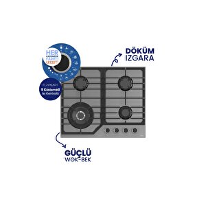 Flowart Digital Asimetrik Gri Cam Ankastre Set Qbl63cpr+nt028-wfa+d079