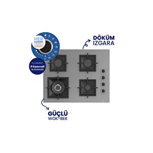 Flowart Turbolu Silentart Gri Cam Ankastre Set ( 65 Cm Woklu Ocak ) Qbl62cpr+sc408-wfa+d065