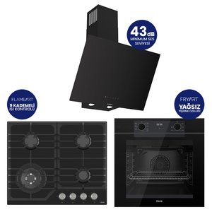 Fryart Digital Asimetrik Siyah Cam Ankastre Set Qep63cs+nt025-wfa+d077-sa