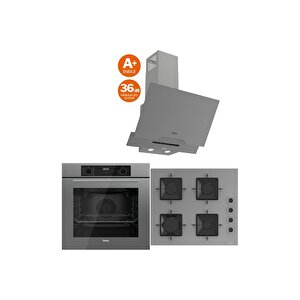 Gray Plus Serisi 3lü Cam Ankastre Set (qbl63cpr-ss208-d065sa)