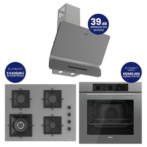 Flowart Turbolu Silentart Gri Cam Ankastre Set ( 65 Cm Woklu Ocak ) Qbl62cpr+sc408-wfa+d082-sa