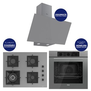Flowart Turbolu Silentart Gri Cam Ankastre Set ( 65 Cm Woklu Ocak ) Qbl62cpr+sc408-wfa+d079sa