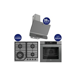 Flowart Digital Asimetrik Gri Cam Ankastre Set Qbl63cpr+nt028-wfa+d082-sa