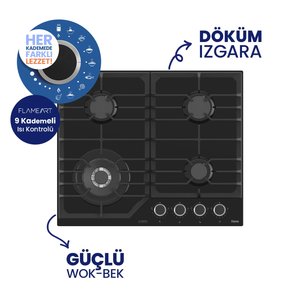 Fryart Digital Asimetrik Siyah Cam Ankastre Set Qep63cs+nt025-wfa+d063-sa