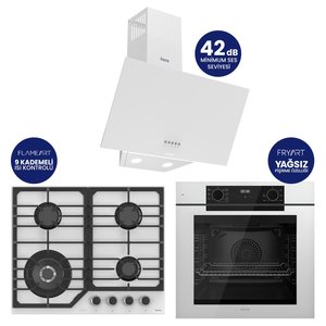 Fryart Digital Asimetrik Beyaz Cam Ankastre Set Qep63cb+nt026-wfa+d087sa