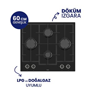 Ln385 Siyah Cam Ankastre Ocak (döküm Izgara)