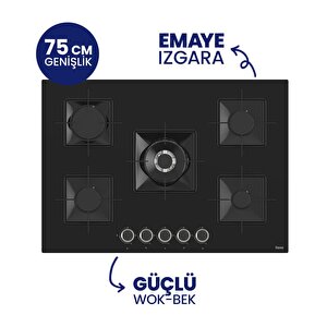 Ss035 Siyah Cam Ankastre Ocak 75 Cm