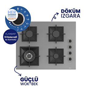 Sc408 65 Cm Wok Gözlü Gri Cam Ankastre Ocak (döküm Izgara)
