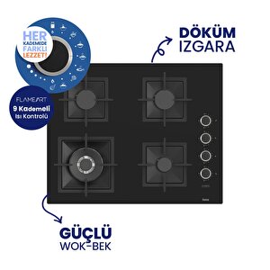 Sc405 65 Cm Wok Gözlü Siyah Cam Ankastre Ocak (döküm Izgara)