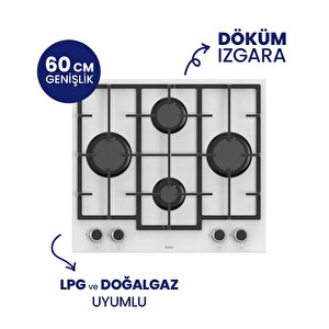 Ln386 Beyaz Cam Ankastre Ocak (döküm Izgara)